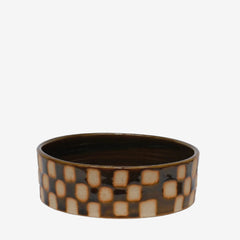 E F Davies Stoneware Dog Bowl - Checkerboard