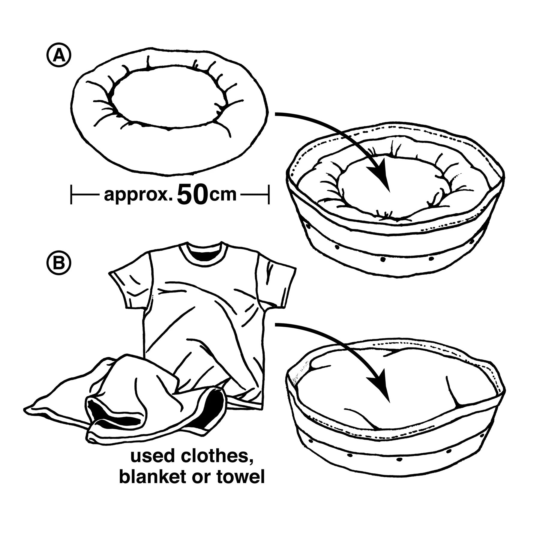 Diagram showing a container with dimensions and items to be placed inside.