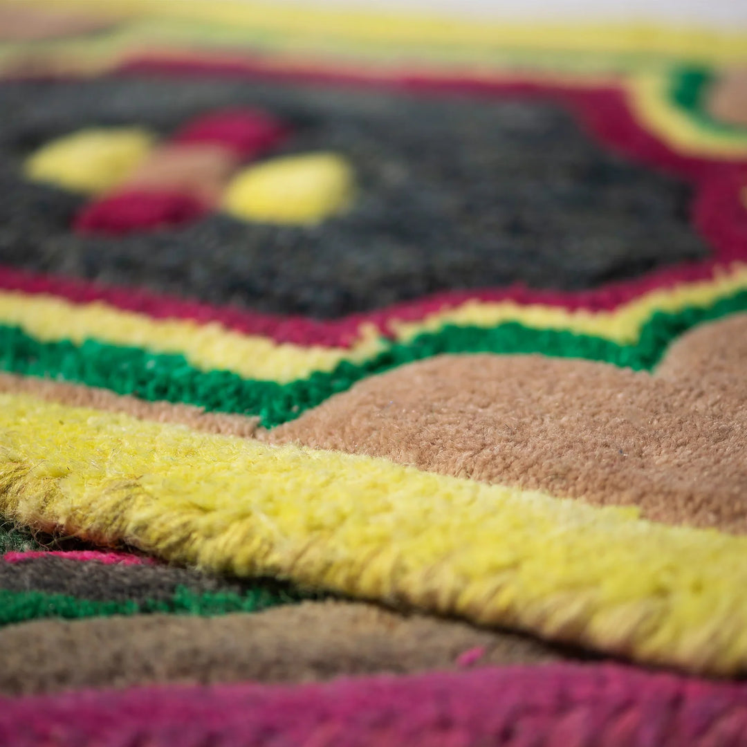 Close-up of a colorful woven fabric with multicolor pattern
